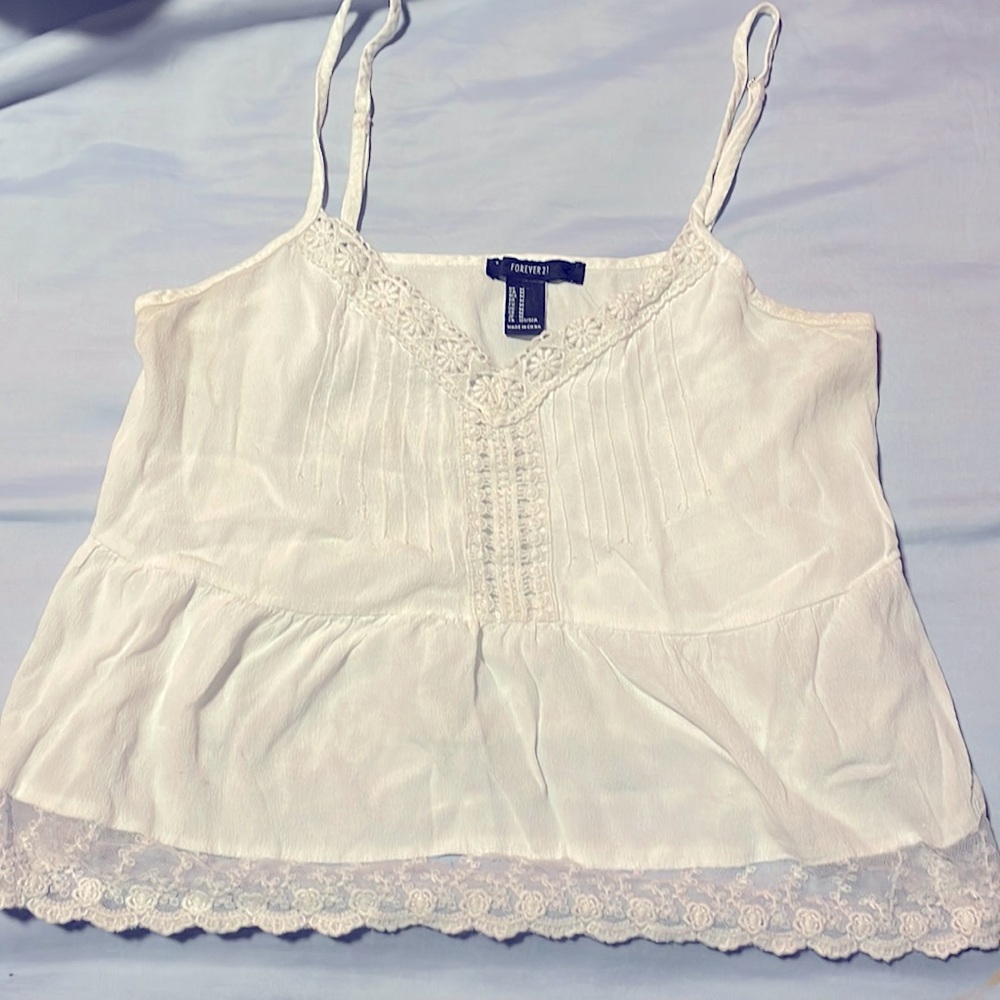 Forever 21, White Blouse with lace fringes
